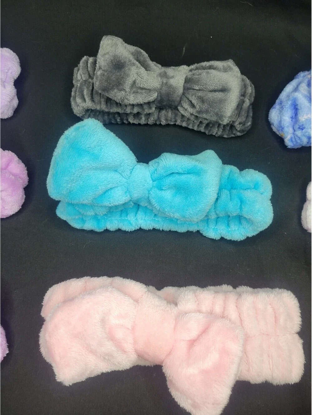 Lot of 9 Assorted Makeup Headband Soft Plush Pink Black Lavender Blue